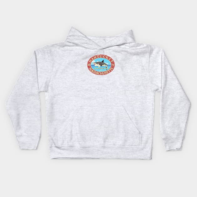 Nantucket, Massachusetts, Great White Shark Kids Hoodie by jcombs